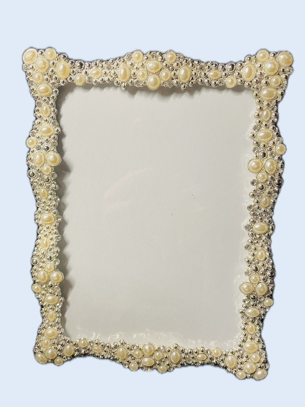 Elegant Pearl-Accented Decorative Frame - Cream and Silver